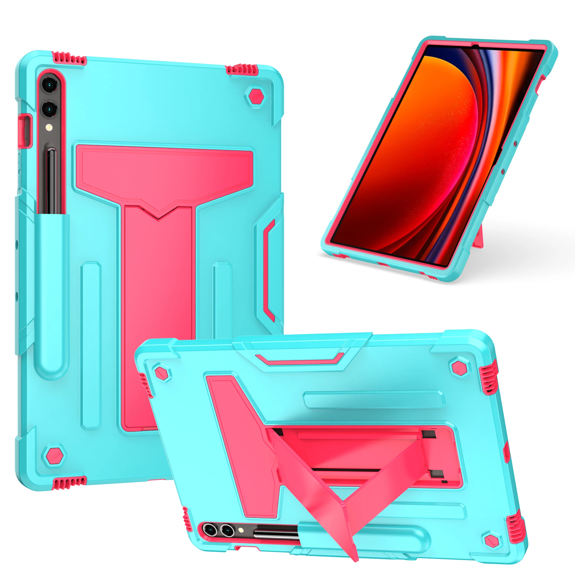 For Samsung Tab S9 Plus S8 Plus S7 FE 12.4 Case Plastic Armor Kids Stand Tablet Cover Shell For Galaxy S9 FE Plus 12.4 Case