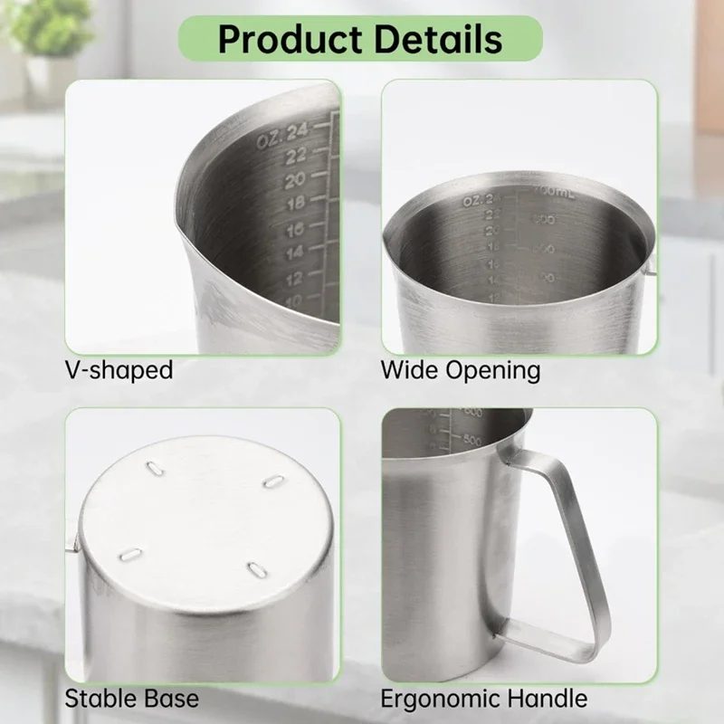 Stainless Steel Measuring Cup 3 Cup Capacity, Metal Measuring Cup with Handle, Kitchen Tools for Baking and Cooking-AD23