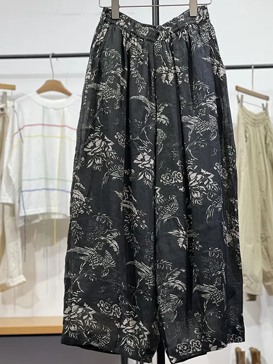 

High Waist Printed Casual Pants Women's plus Size Ethnic Vintage Artistic Loose Waist Leisure Trousers Korean Style