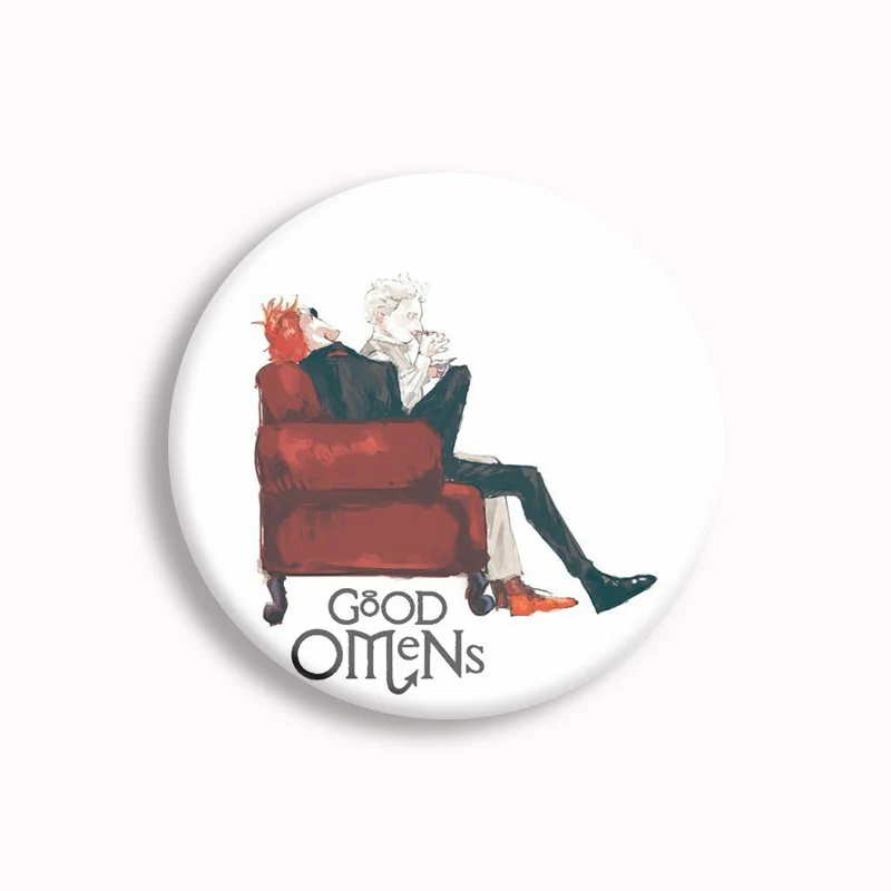 Good Omens Pin Comedy British TV Show Cartoon Brooch Crowley Angel Funny Badge Accessories For Backpack Decoration Friend Gift