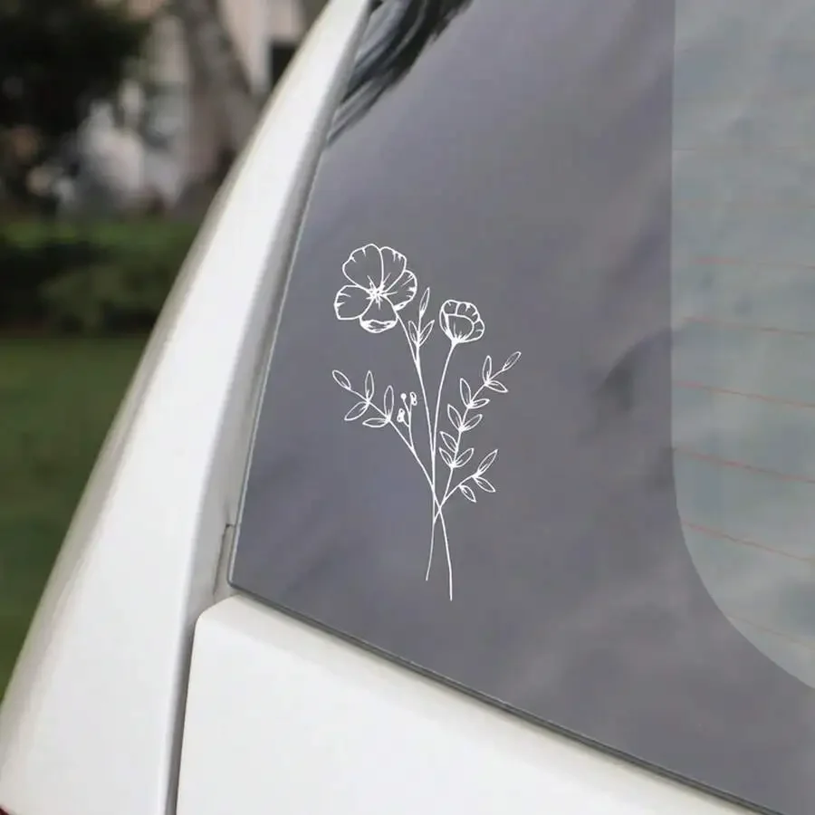 1pc Wild Flower Car Sticker, Suitable For Car Window, Laptop Back, Computer, Luggage, Car Parts, Car Line Drawing Sticker, view 3