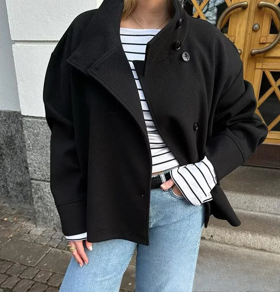 

KONDALA Women Elegant Jacket Button Stand Collar Jacket Coat 2025 Autumn Winter Fashion Mujer Casual High Street Commute Jacket