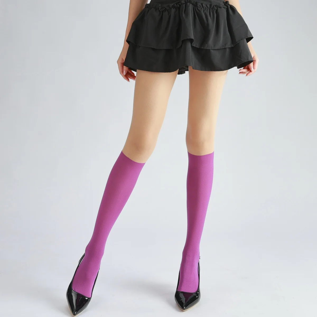 

Весенние тонкие носки с защитой от зацепок, с цветными вставками, верх из телесного материала, низ из черной ткани, для комфортной носки