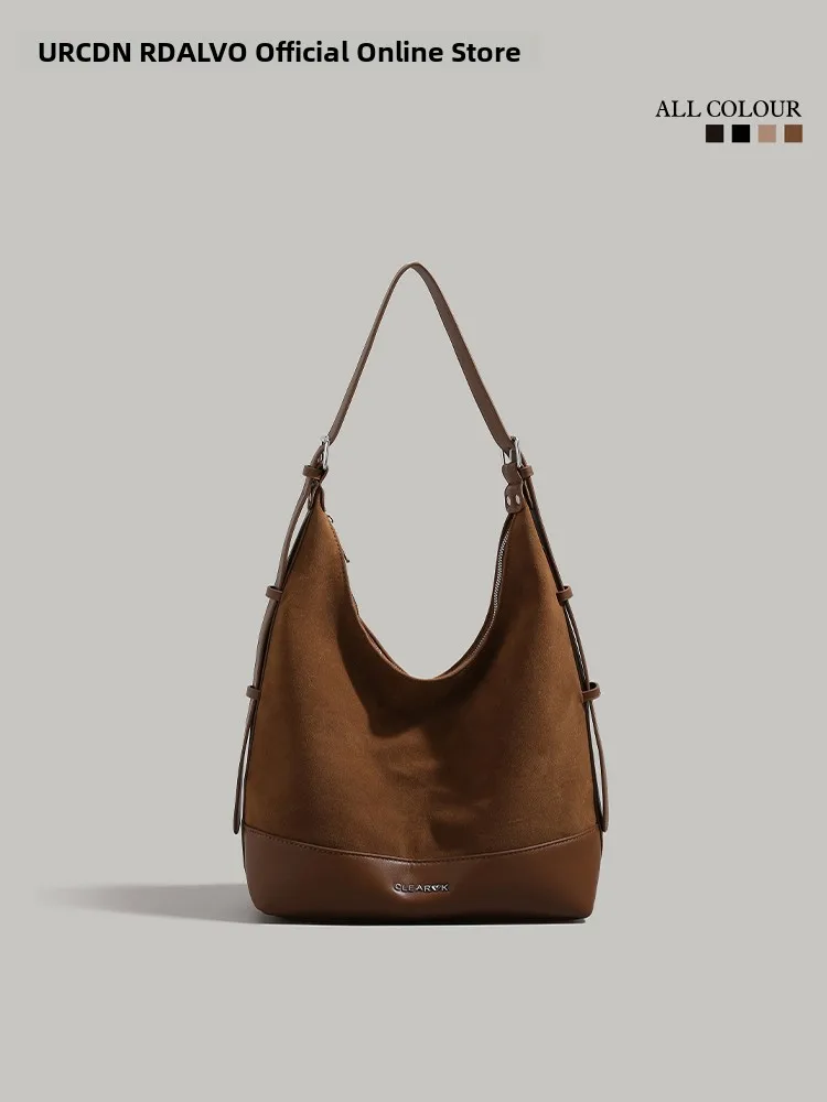 

U & R Замшевая большая сумка премиум-класса, женская новинка 2024, винтажная сумка-русалка подмышки, универсальная сумка-тоут Briti Sle, сцена для отдыха