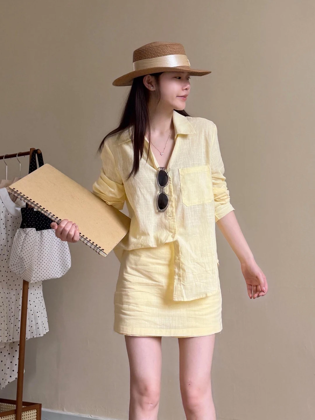 

2026 New Gentle Slim Long Sleeve Shirt And High Waist Short Skirt Casual Fashion Set Women's Polyester Fiber Commute Style Su...