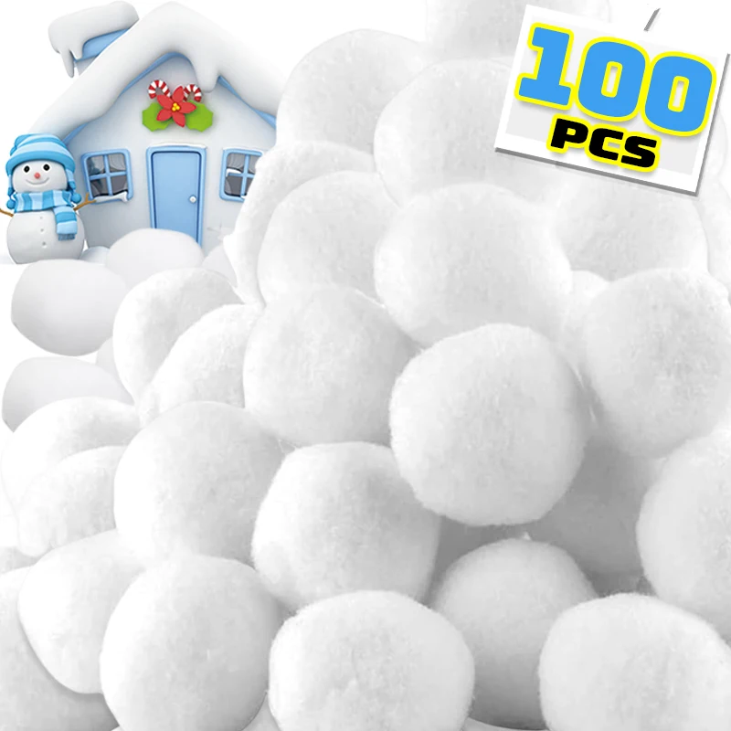 

100/1pcs Christmas Snowball Artificial White Plush Toy High Elasticity Snow Fight Ball DIY Xmas Tree Home Party Decor Fake Balls