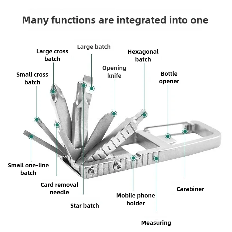 ポータブル屋外栓抜き,13 in 1 EDC折りたたみネジツール,多機能,クイックハンギング,ステンレス鋼修理ツール