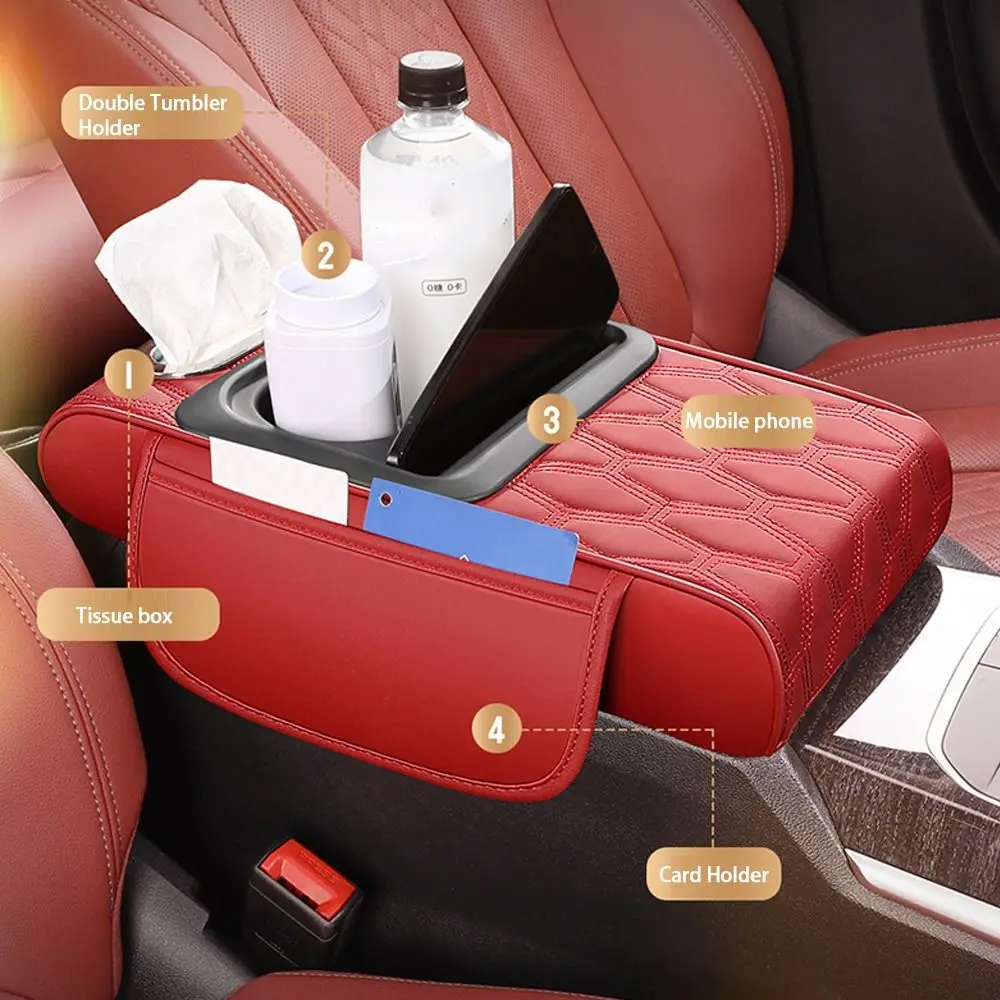 

Portable Center Console Armrest Cushion Multifunctional PU Leather Car Armrest Pillow Height Increasing
