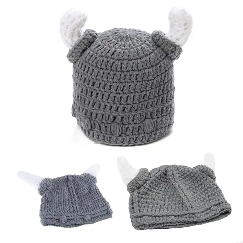 

MXMB Autumn Street Knitting Beanie Hat Holiday Party Ox Horn Helmet Cosplay Skull