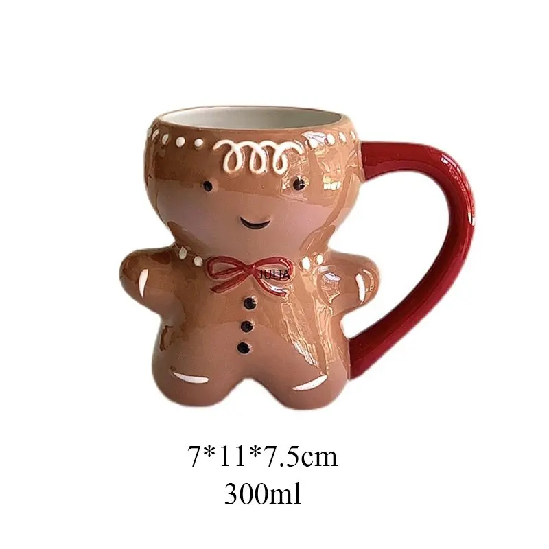 300ml Gingerbread Man Mug Cartoon Cute Kawaii Christmas Mug 3D Gingerbread Man Ceramic Cup Milk Coffee Water Cup Mug Gift