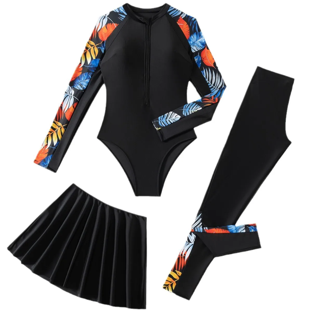 2025 новый, изготовленный на заказ европейский и американский женский бикини из трех частей с длинными рукавами и молнией спереди, мусульманский купальник