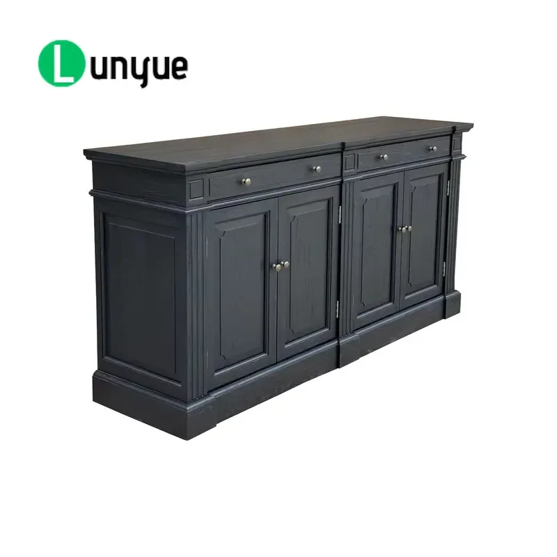 Black Solid Oak Side Cabinet French Antique Style Storage Cupboard for Farmhouse Kitchen Living Room Home Furniture Decor