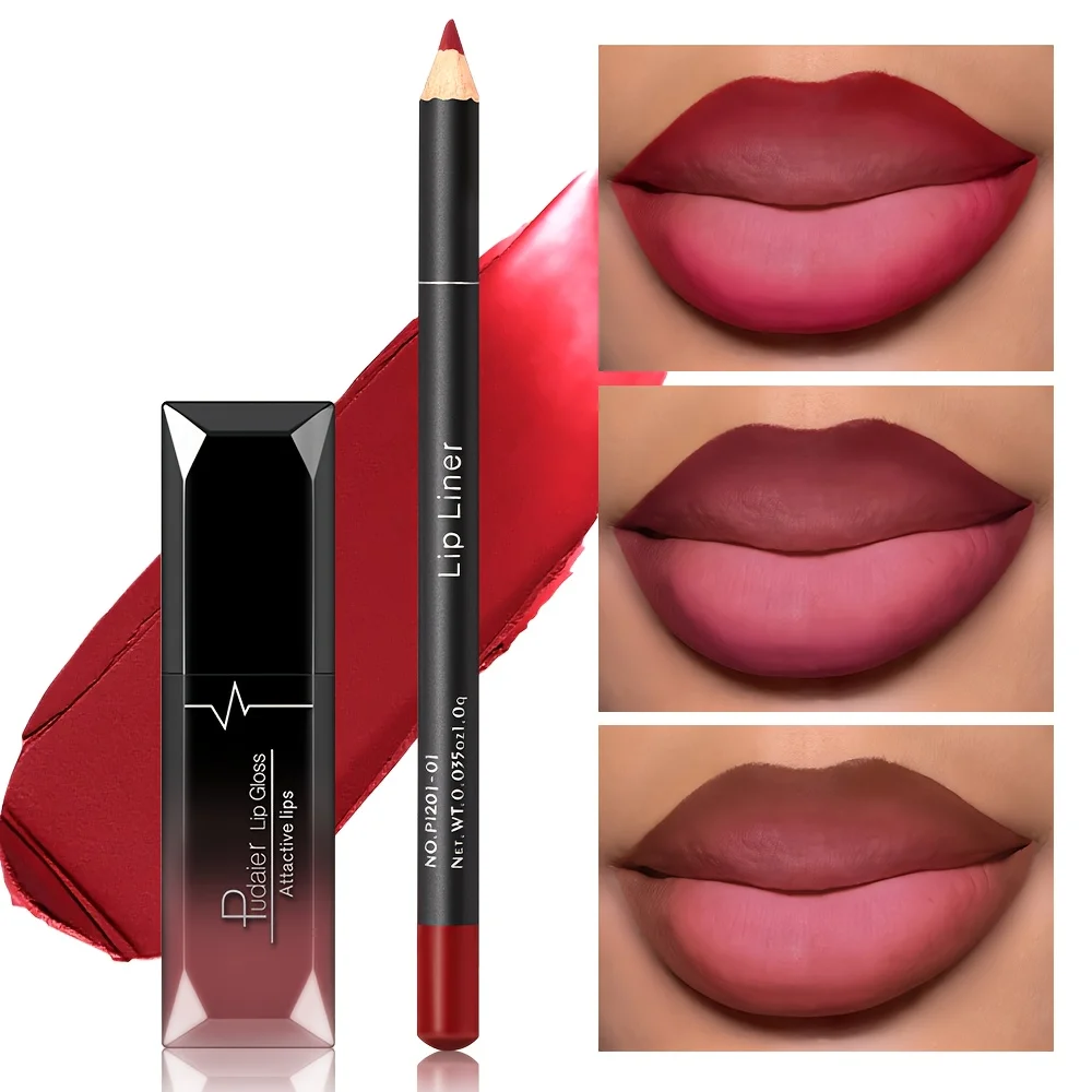 1Set Mattes Lipgloss- und Lipliner-Stiftset – wasserfeste, langanhaltende Färbung, die ideale Wahl für einen perfekten Make-up-Look