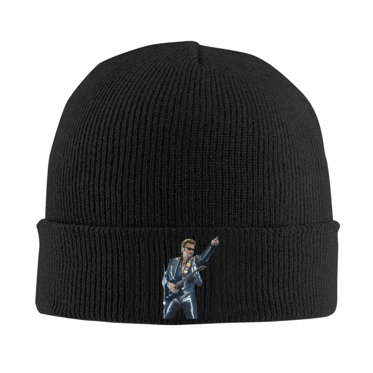 Johnny Hallyday Photograp Knit Hat Beanies Autumn Winter Hat Warm Acrylic New French Singer Cap for Men Women