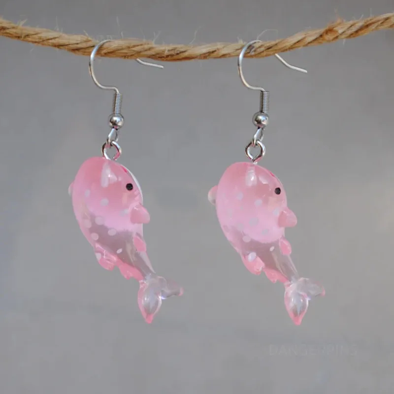 Pink Shark Fish earrings cute kawaii earrings2022