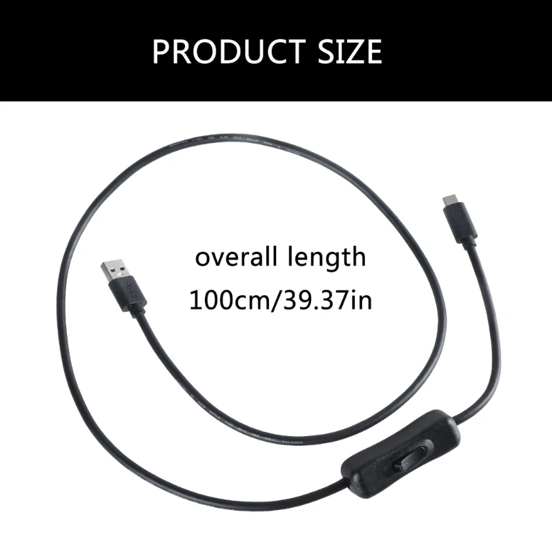 60 واط USB ذكر إلى نوع C ذكر كابل شحن سريع شاحن 10Gbps كابل نقل البيانات مع مفاتيح تشغيل وإيقاف لمروحة ضوء هاتف الكمبيوتر