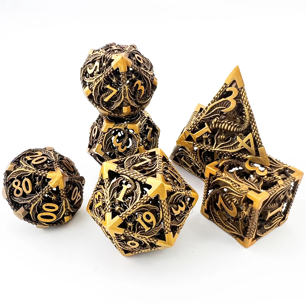 

7pcs/set Polyhedral Dice Set Hollow Metal Dice D4-D20 for DND Role Playing Games and Other Tabletop Games