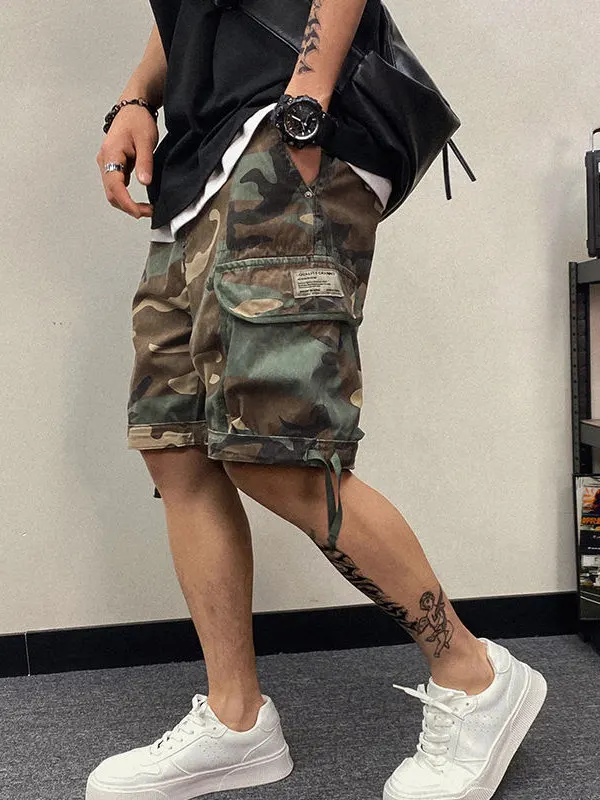 

Американские камуфляжные рабочие брюки в стиле ретро, мужские летние брюки большого размера 300, свободные прямые брюки с широкими штанинами, повседневные брюки пять четвертей