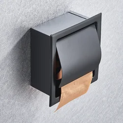 Stainless Steel Toilet Paper Holder Polished Wall Mounted Concealed Bathroom Roll Paper Box Waterproof