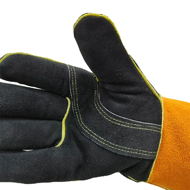 1 Pair Leather Welding Protection Gloves Heavy Duty Black Welding Gauntlets Welders Cowhide Gloves Protect Supplies