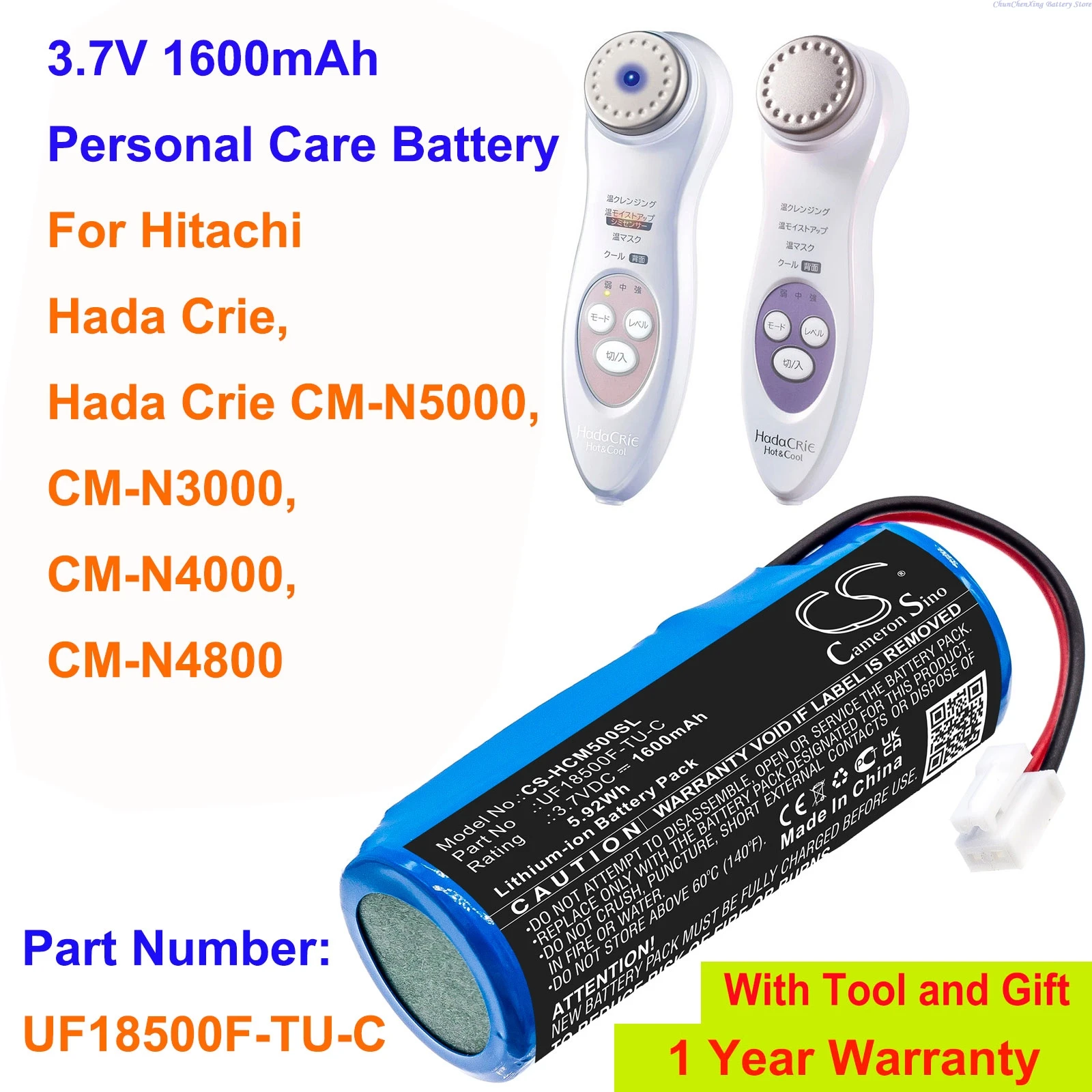 

Cameron Sino 3.7V 1600mAh Personal Care Battery UF18500F-TU-C for Hitachi Hada Crie CM-N5000, CM-N3000, CM-N4000, CM-N4800 +TOOL