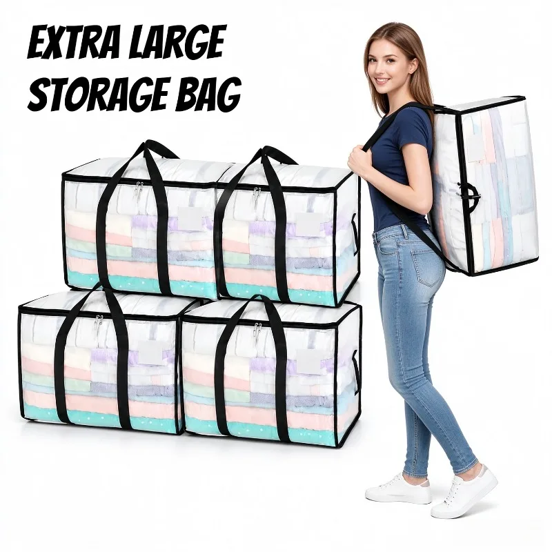 Oversized Moving Bags with Reinforced Handles - Heavy-Duty Storage Tote Boxes with Zippers & Handles for Clothes & Moving