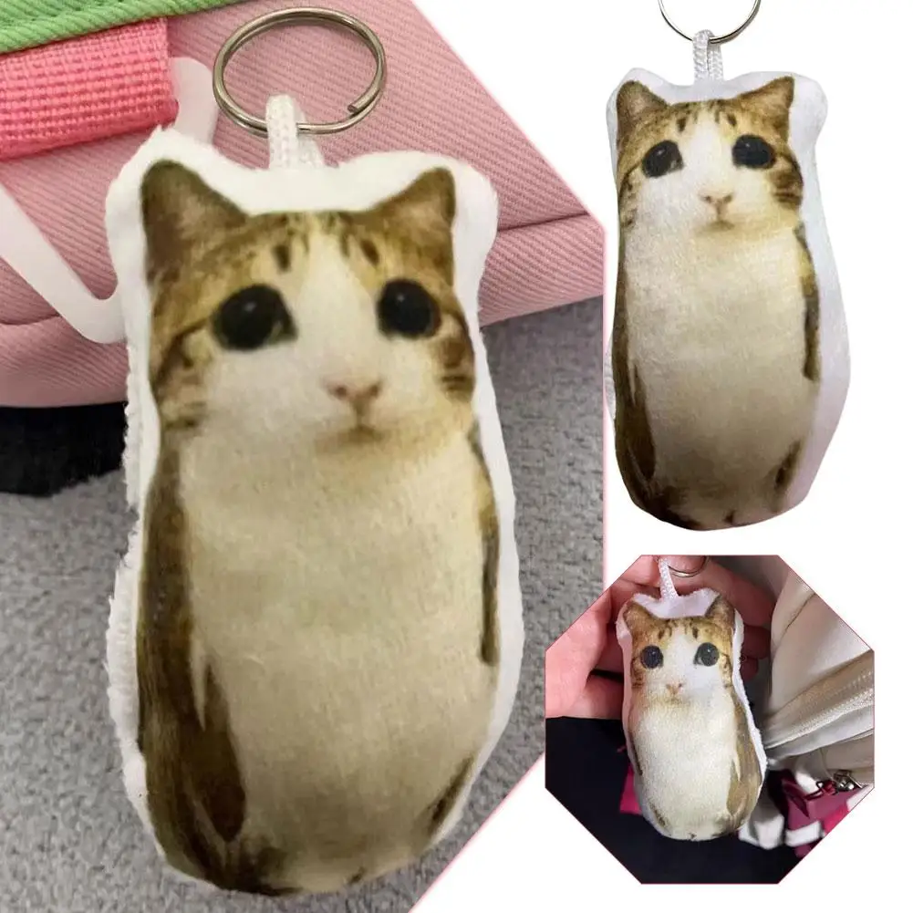 Funny Viral Meowl Cat Plush Sound Keychain, Soft Stuffed Animal Bag Charm, Cute Backpack Pendant Gift for Cat Lovers & Friends