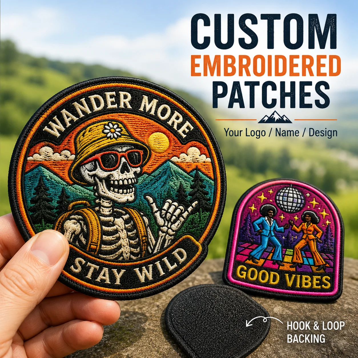 Custom Bulk Embroidery Patches Personalized Logo Name Badge Iron On Sew On Hook and Loop for Clothing Hats Bags Uniforms