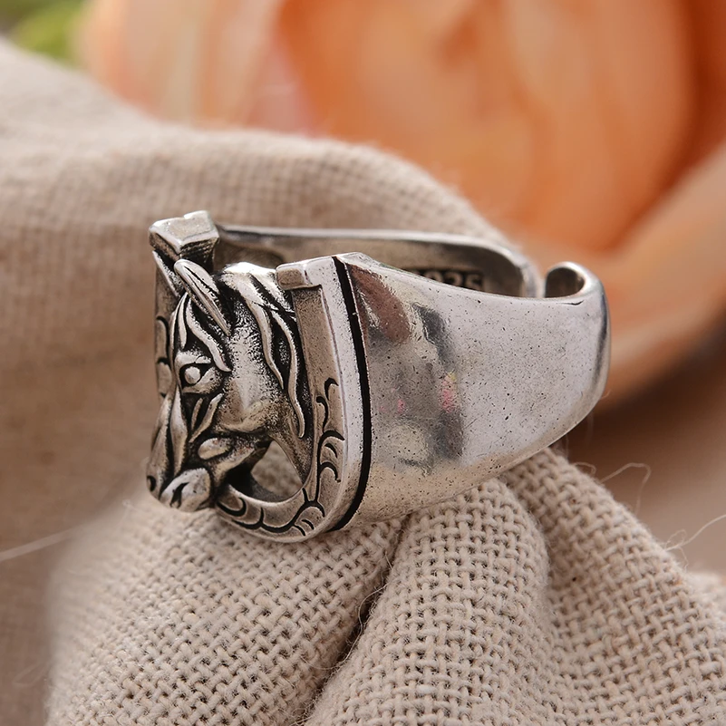 New Design Vintage Horseshoe & Horsehead Thai Silver Unisex Party Rings Original Jewelry For Women Men Gifts