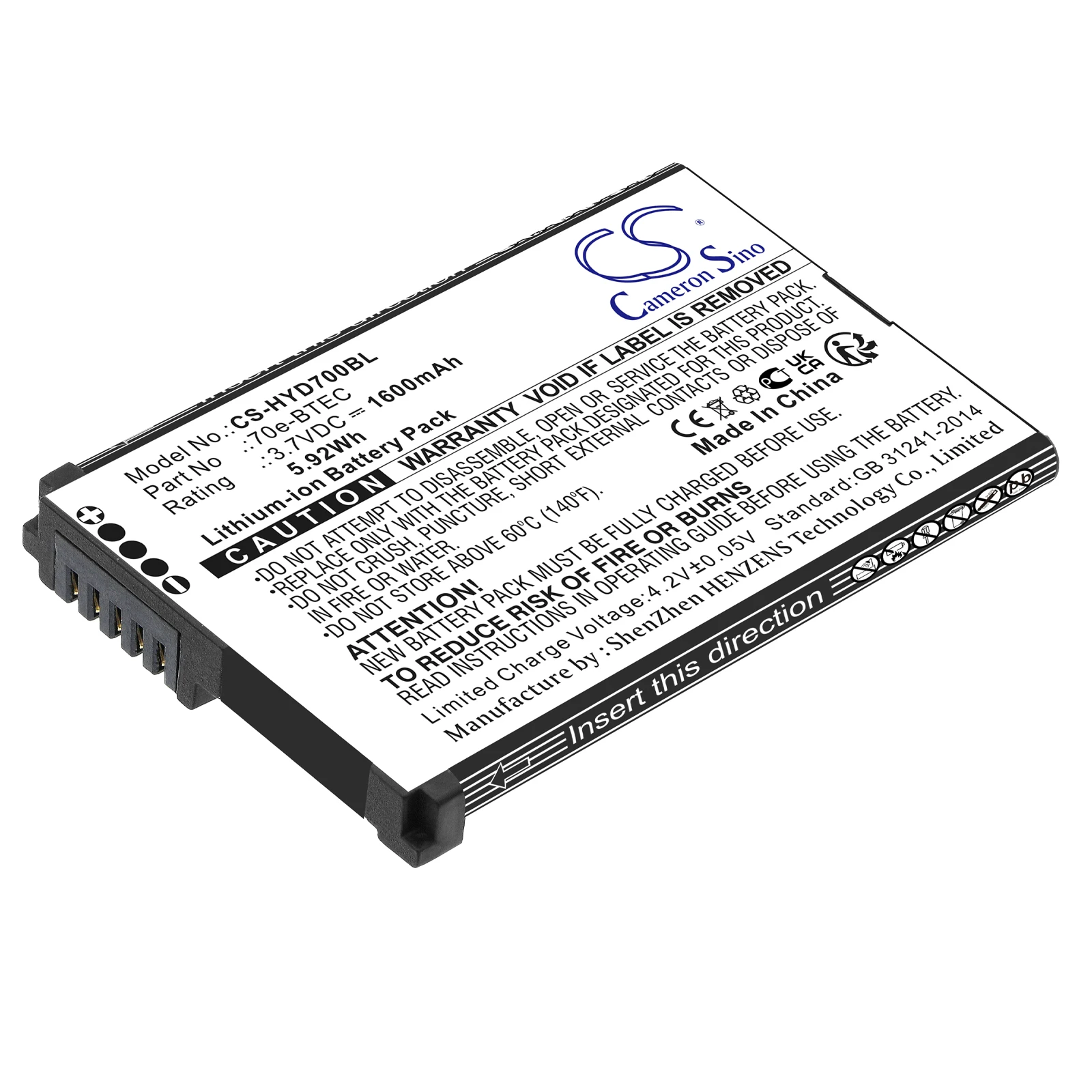 Batería de Repuesto CS para Honeywell Dolphin 60s, Captuvo SL42 Sled, Healthcare Sled, Dolphin 70e PN:60S-BATT-1 1600mAh / 5.92Wh