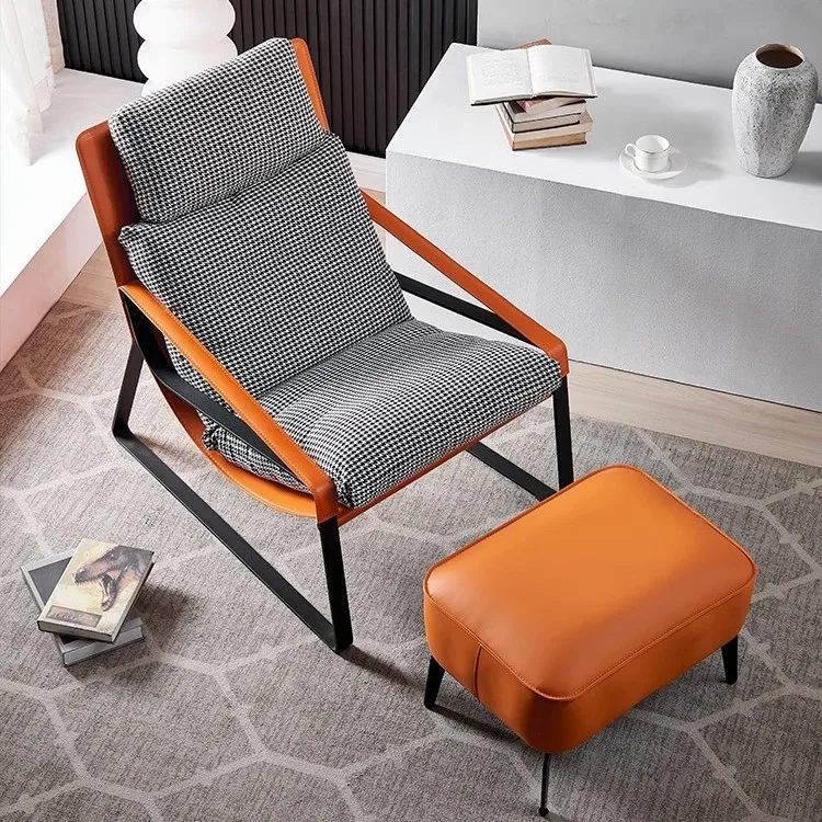 Italian casual single sofa chair industrial style wrought iron living room small apartment recliner grid lazy sofa
