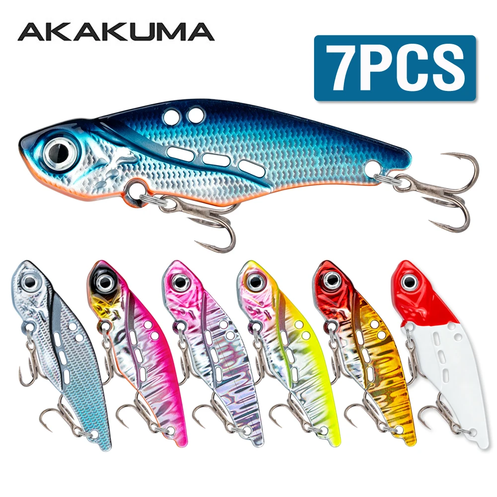 Conjunto de 7 Iscas Metálicas VIB de 3g-20g, Isca Artificial Dura com Olhos 3D e Ganchos Triplos para Peixes Snakehead e Peacock Bass