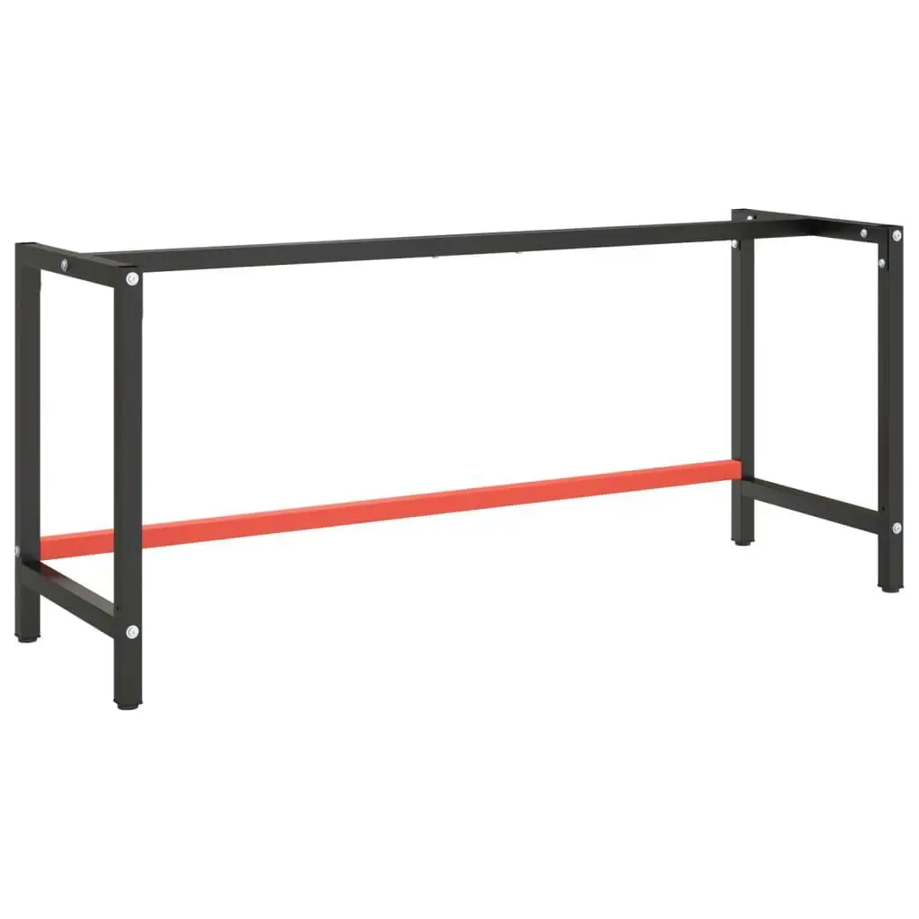 Matte Black & Red Metal Work Bench Frame 180x57x79 cm - Durable and Stylish Upgrade for Your Workspace