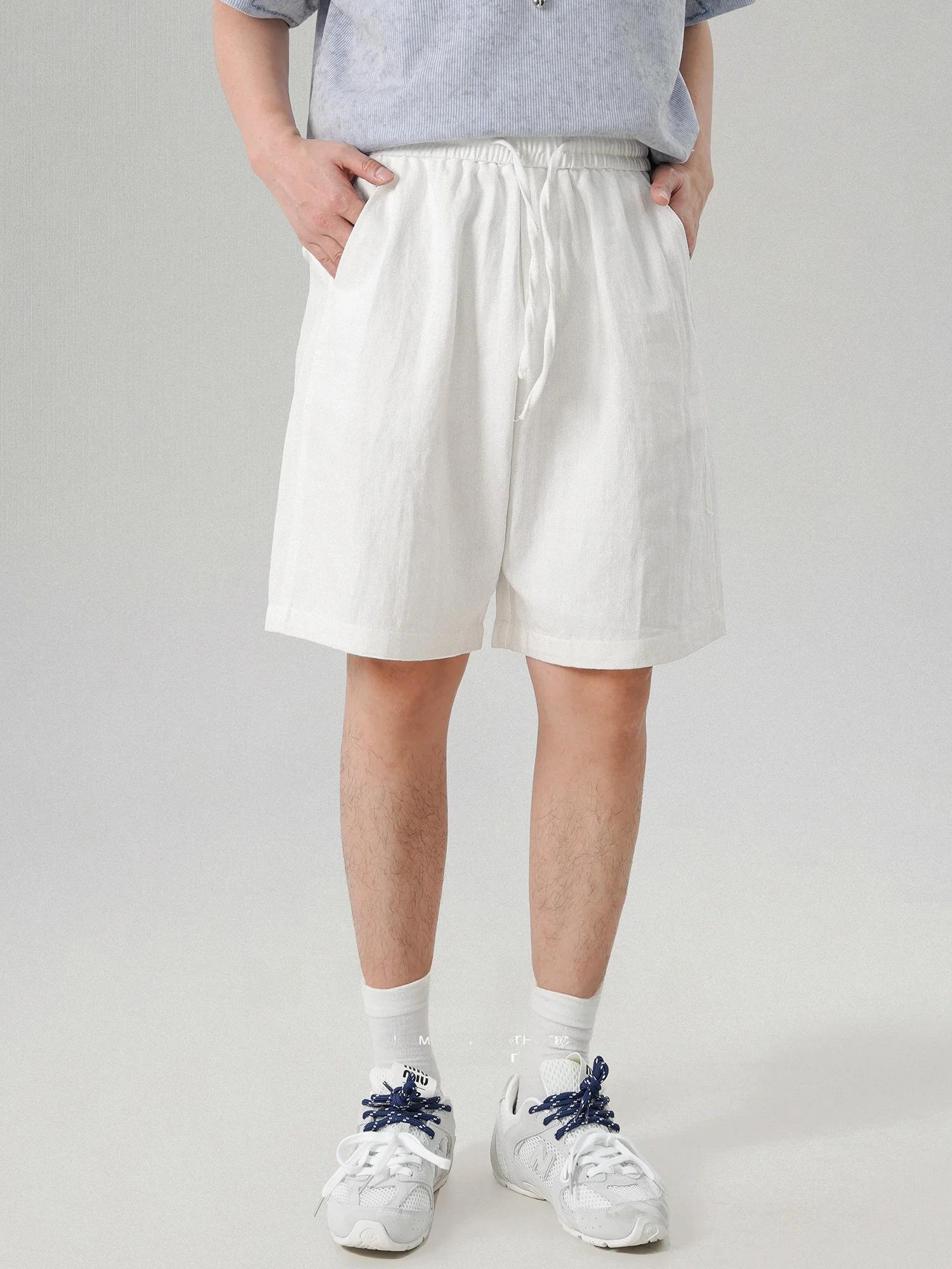 Summer Casual Loose Fit Men's Shorts Drawstring Waist Wide Leg Cotton Pants Youth Fashion Comfortable Loose Sensation