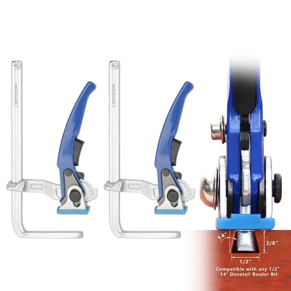 

2 шт., быстроразъемный зажим с храповым механизмом «ласточкин хвост», F-зажим, деревообрабатывающий зажим для столярных работ, для гусеницы «ласточкин хвост» 14 градусов на 1/2 дюйма