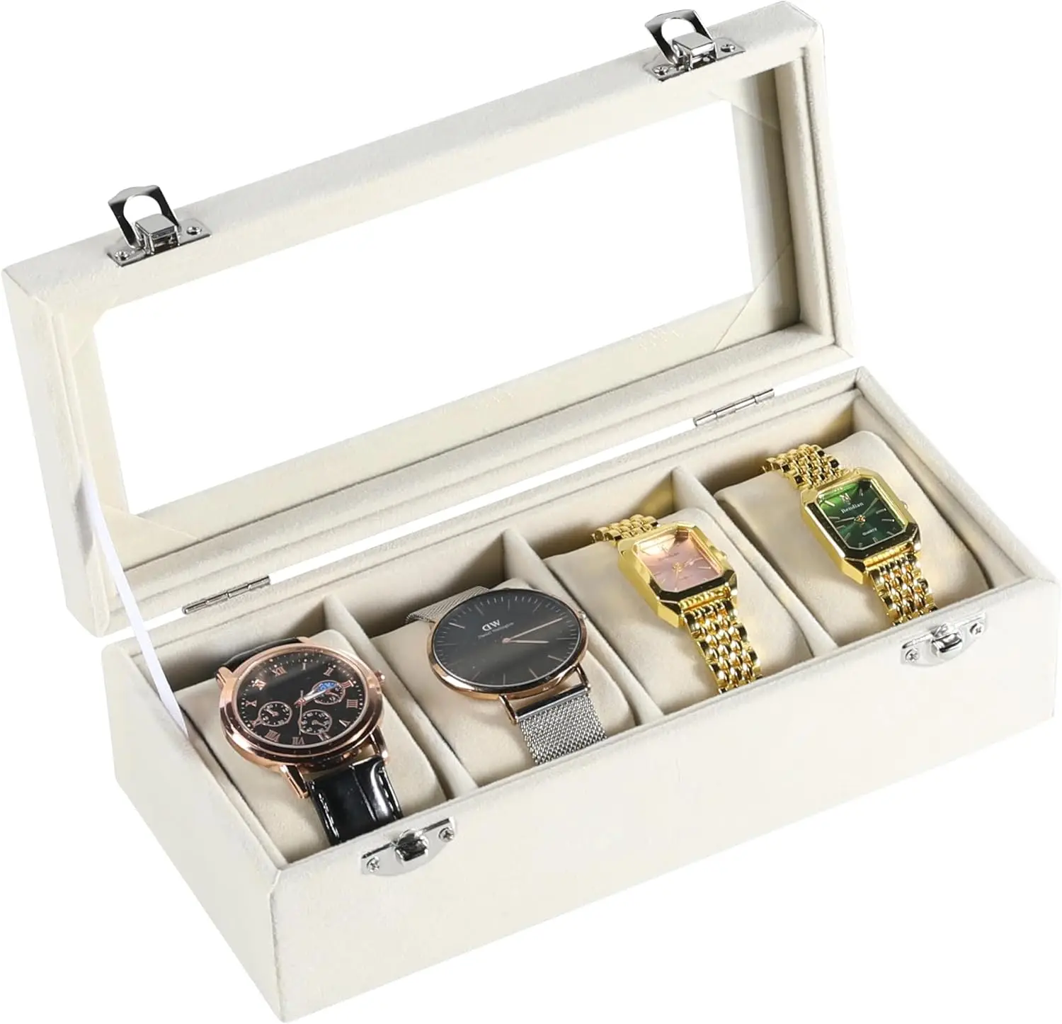 Slot Watch Box,Velvet Watch Case with Glass Lid,Watch Organizer Box for Men and Women,Lockable Watch Storage,Watch D