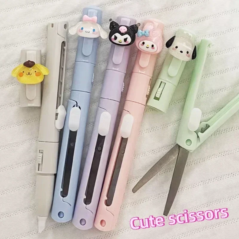 Sanrio Kuromi Folding Pen Scissors Mymelody Compact Ceramic Carving Knife Sticker Paper Cutting Pen Knife Unboxing Utility Knife