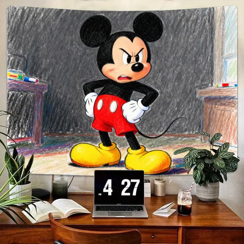

1PC Disney Angry Mickey Mouse Funny Sketch Tapestry, Polyester Wall Art Home Decor for Kids Room Bedroom Dorm, Unique Gift