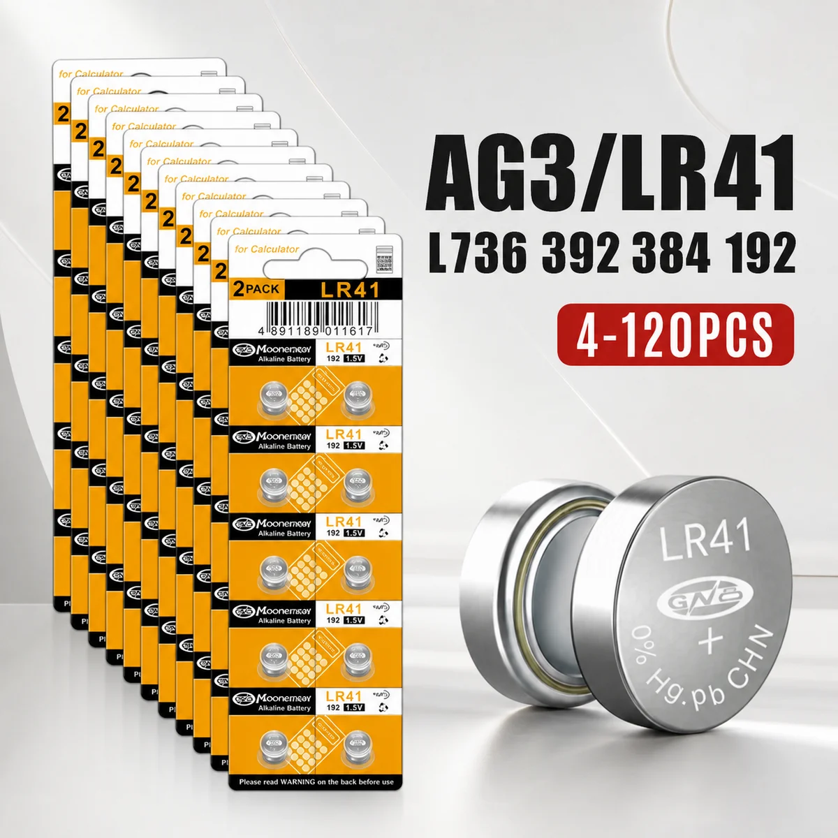 

4-120PCS LR41 AG3 SR41 384 392 L736F L736C 1.5V Alkaline Button Cell Batteries for Watch Thermometer Bow Sight Light