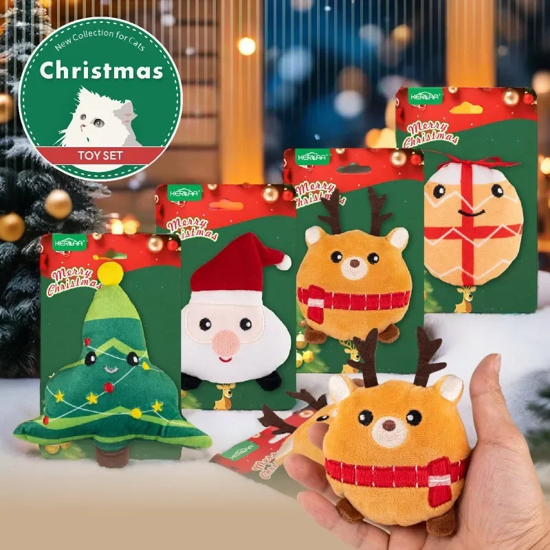 Pet Cat Toy Christmas Tree Santa Claus Elk Shape Plush Dog Toys Grinding Teeth Interactive Christmas Gift Pet Supplies Puppy Toy