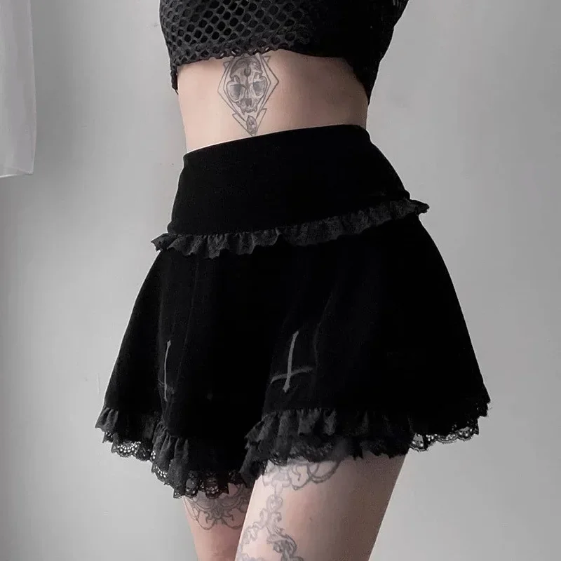 

Y2K Skirts Spring Summer Streetwear Black Printed Women Goth Skirt Female Punk Style Ladies E-girl High Waist Mini Skirts