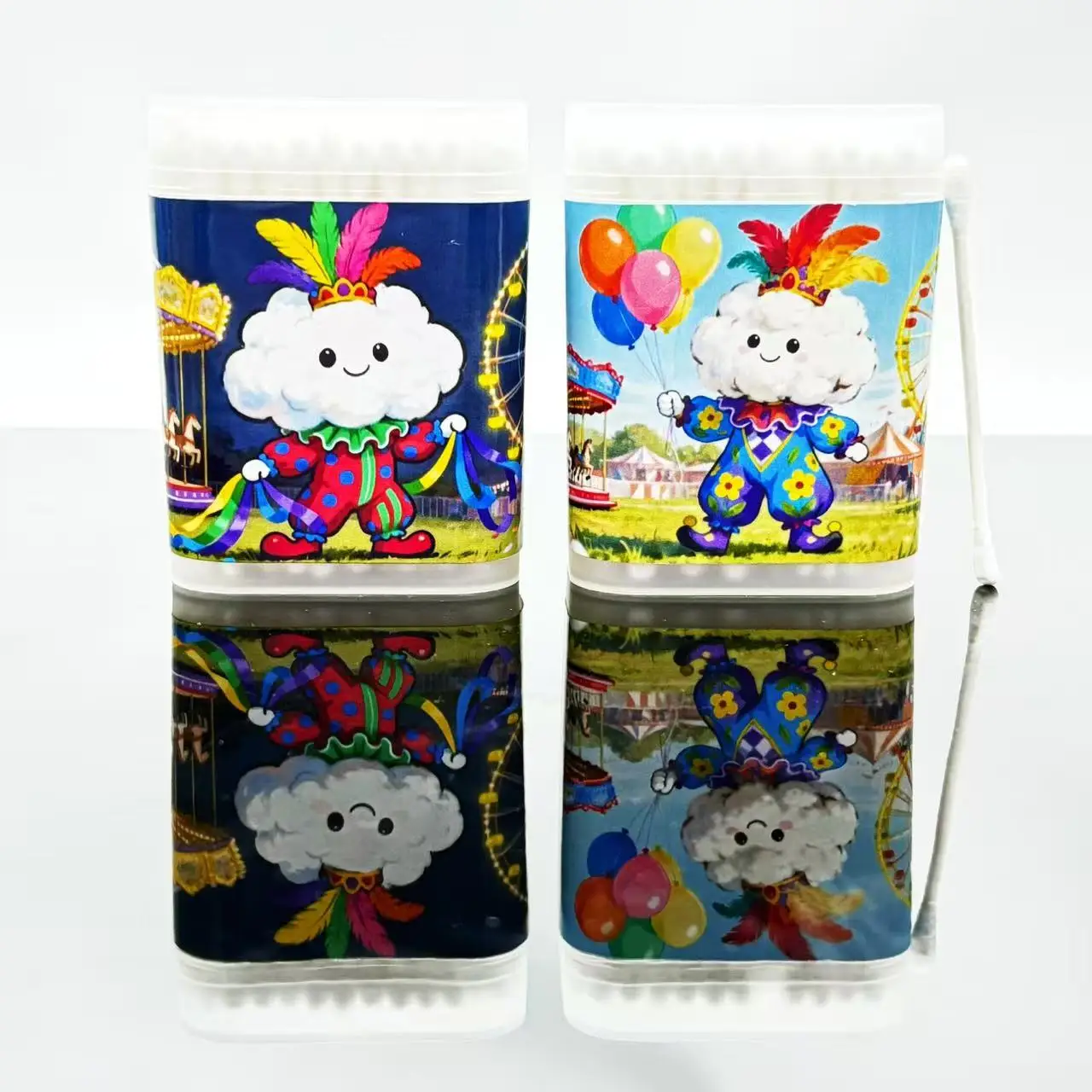 100개/200개 카니발 테마 양면 화이트 면봉 창의적인 둥근 스푼 카니발 요소 면봉 스틱