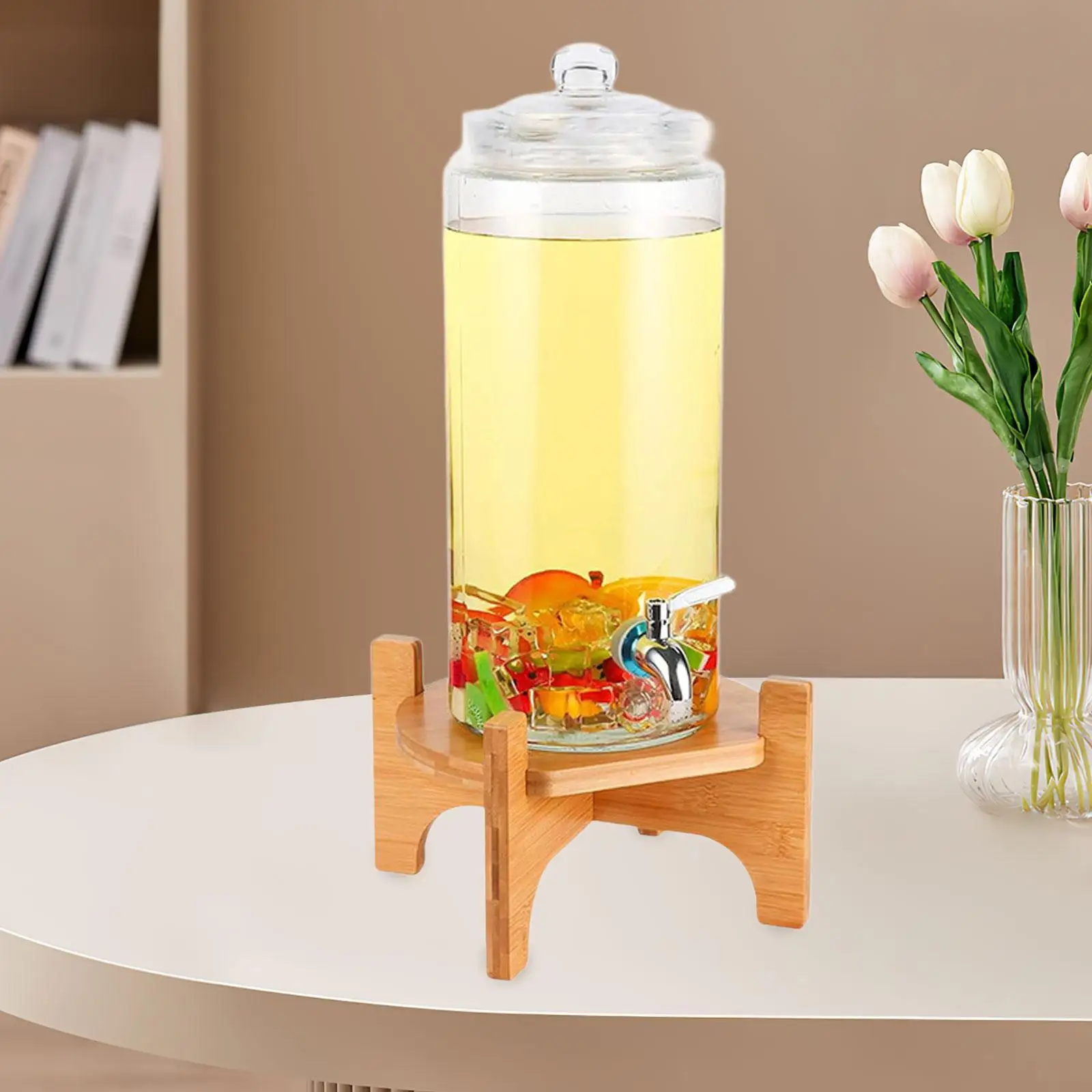 Drink Dispenser Stand Water Containers Holder Glass Bottle Rack Household Wooden Base for Holiday Desktop Weddings Dorm Picnics