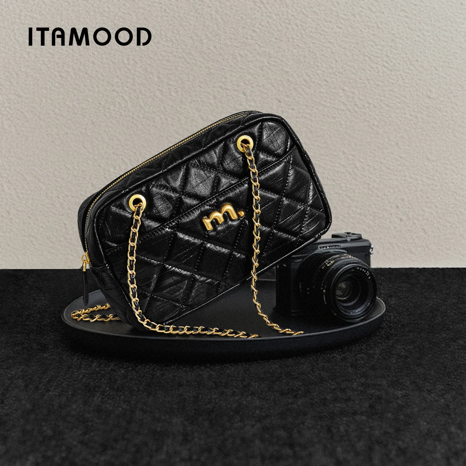 

ITAMOOD Women Chain Bag Top Grain Leather Fashion Small Square Bag Large Capacity Commuting Shoulder Underarm Bag Valentine Gift