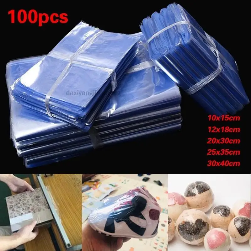 100Pcs Pvc Waterdichte Warmte Krimpfolie Zak Blower Heat Seal Platte Mond Wrap Sealbag Blauw Transparant Plastic Voedsel Opslag tas