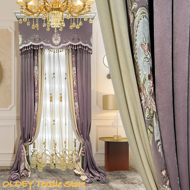 

OLOEY Curtains for Bedroom Living Room Custom-made European Modern Thick Embroidery Luxury High-end Atmospherec Tulle Valance