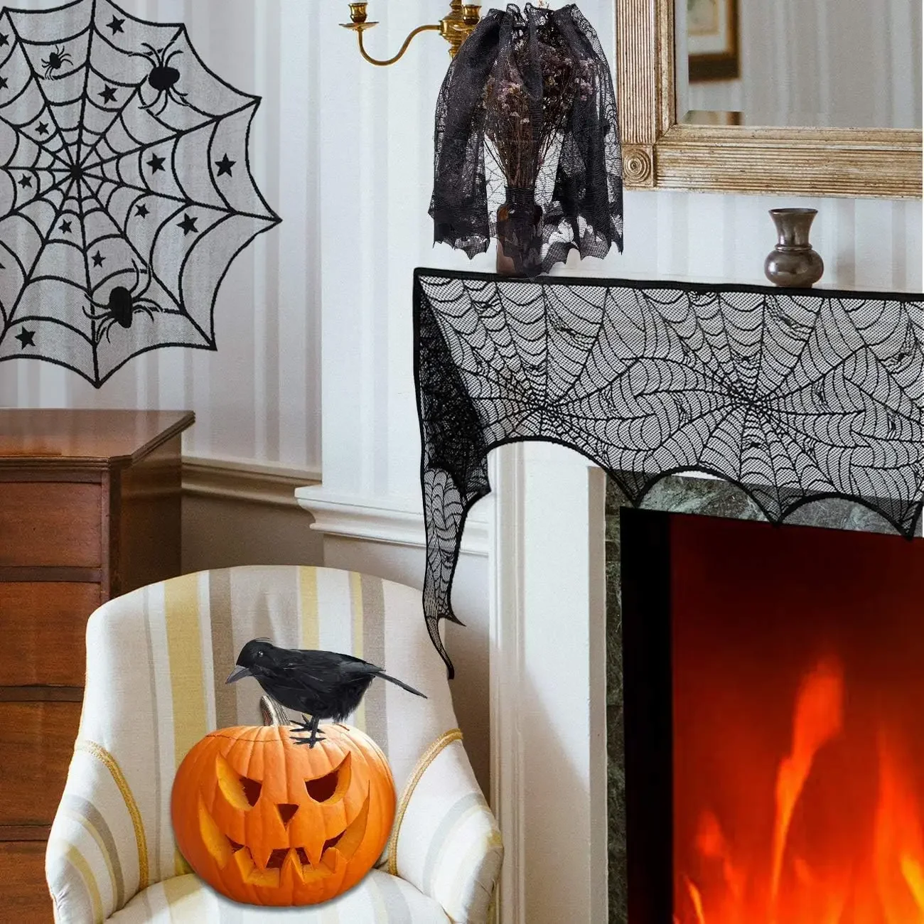 Halloween Tablecloths Spider Web Mantel Towel Bat Spider Table Flag Lampshade Table Decoration Halloween Home Decor Sets