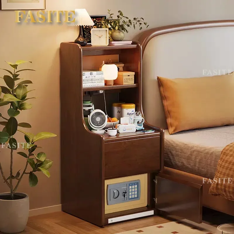 For Solid Wood Bedside Table with Integrated Hidden  Safe Bedroom Storage Cabinet Locker Secure Home Furniture
