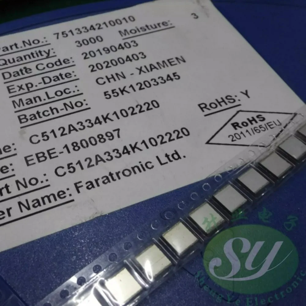 10pcs/lot Fara SMD2220 0.33uf 100V 330nf u33 334 K Brand New Surface Mount Film Capacitor C512A334K102220