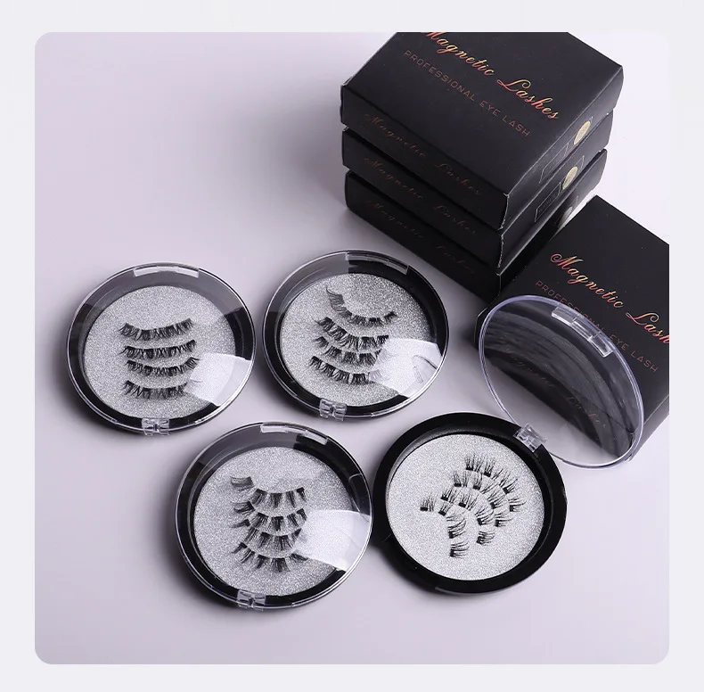 High-grade Fiber Hair Four Magnetic Lashes Handmade Natural Long Magnets Fake Eyelashes 24P 52HB 6pair /lot drop shipping ML004